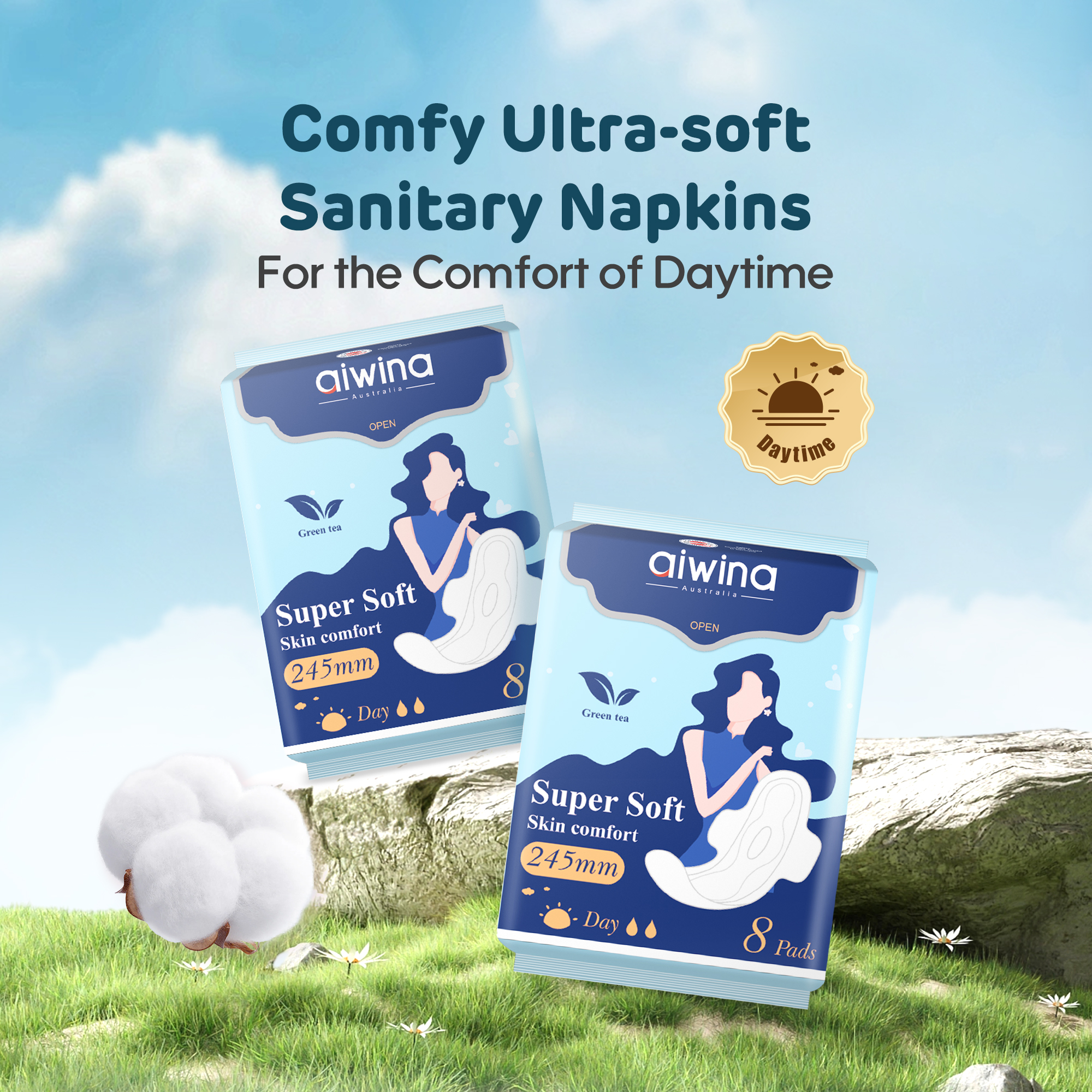 Serviettes Hygiéniques (pâte de bois * 245mm de 8 serviettes)