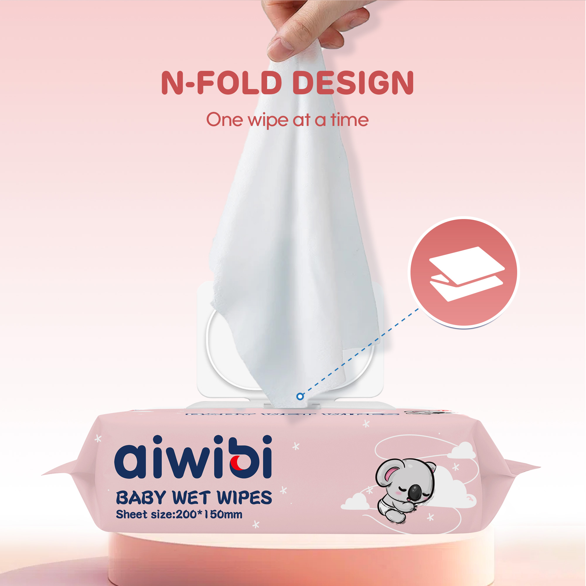 Lingettes douces pour bébé （80 lingettes * Couvercle Rectangulaire）