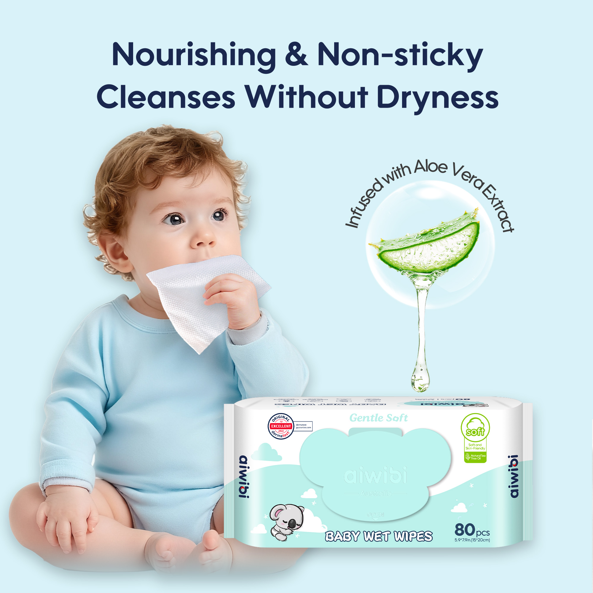 Lingettes douces pour bébé （80 lingettes * Couvercle Koala）