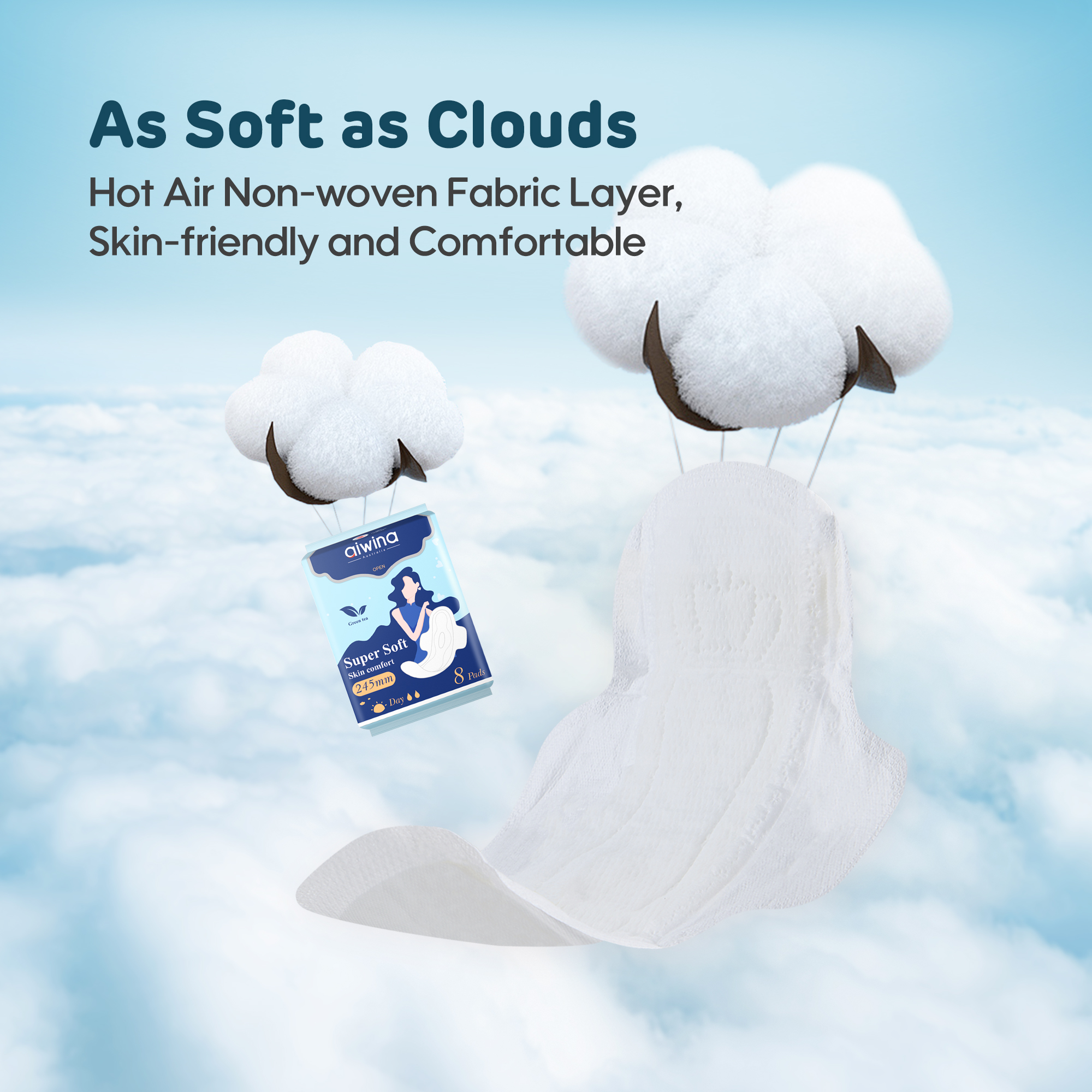 Serviettes Hygiéniques (pâte de bois * 245mm de 8 serviettes)