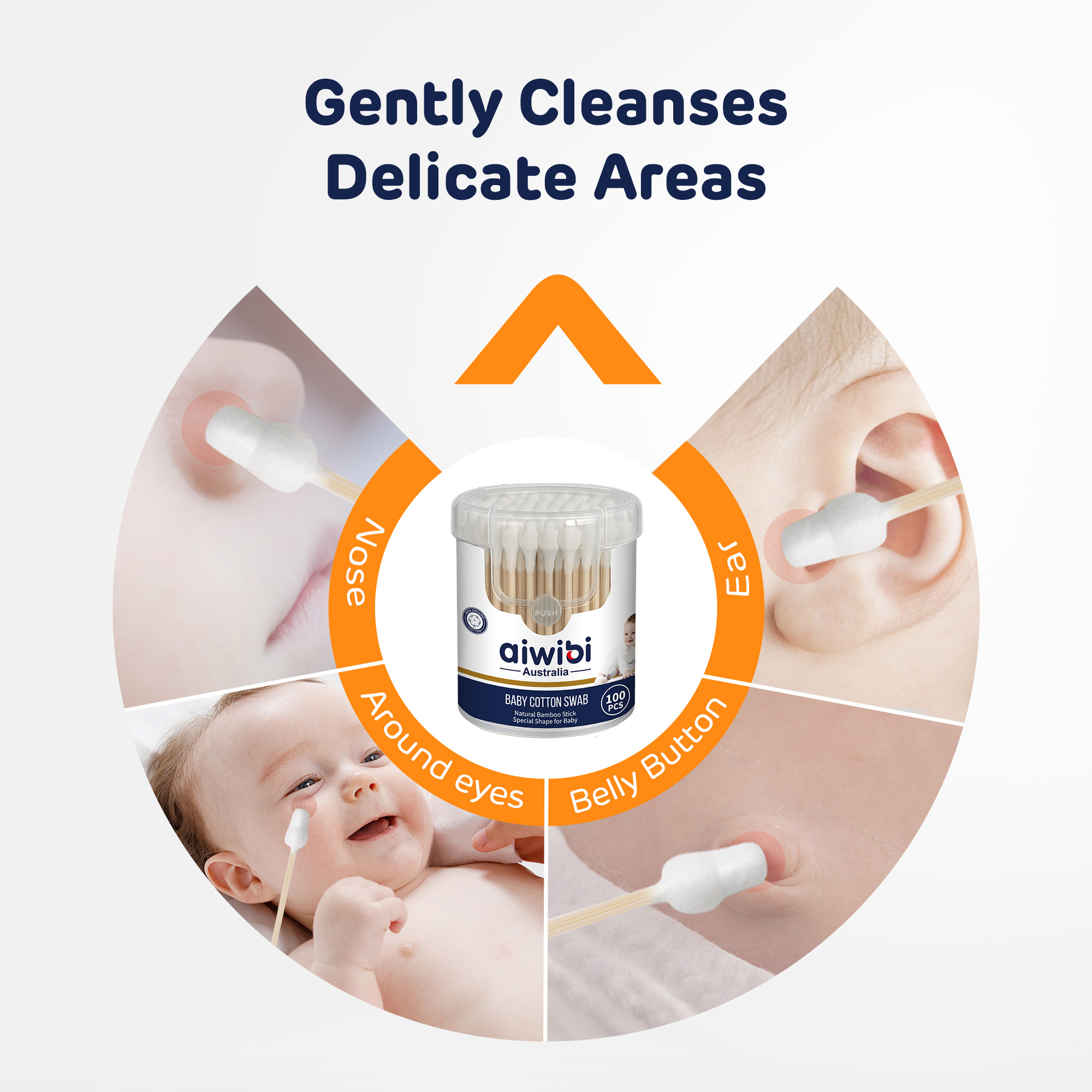 Coton-tige pour bébé (100 pièces de la forme calebasse)